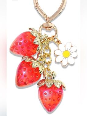 Strawberry Cluster w/Daisy bag/purse charm keychain